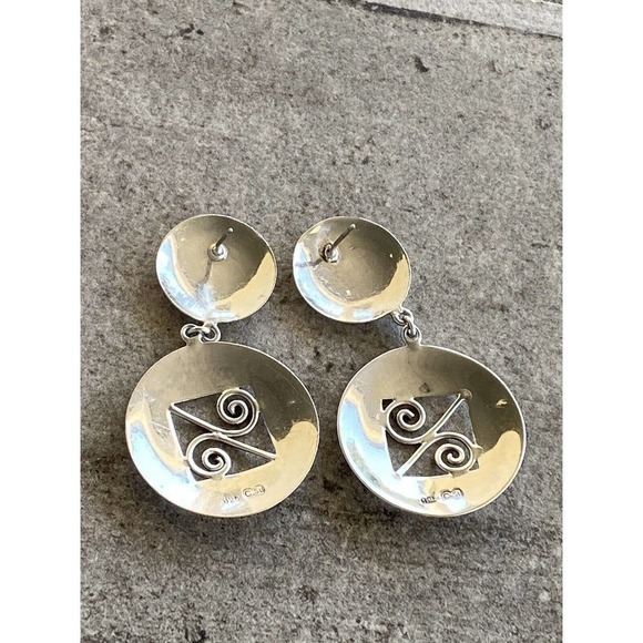 925 SU Sterling Silver Earrings Dangles Drops Vintage Circles Art Deco - Picture 10 of 10